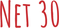 Red text 'NET 30' on a white background