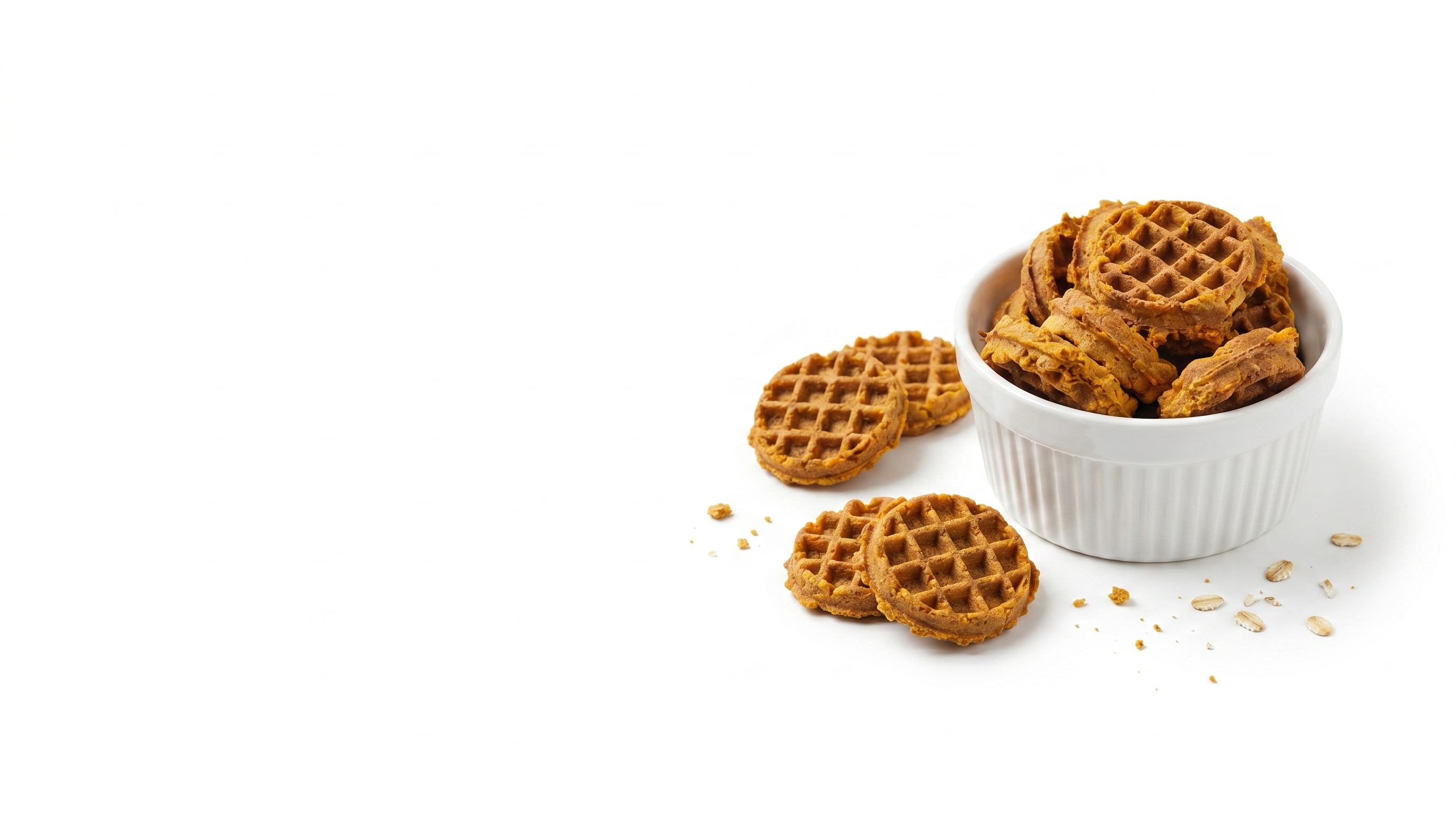 Dog treats in a white bowl on a white background