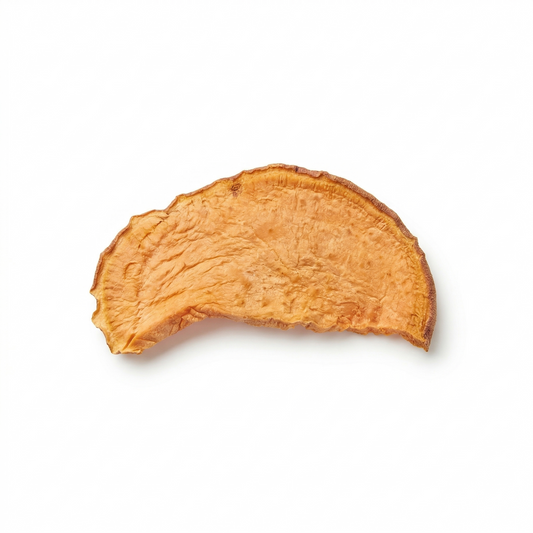 Dehydrated sliced sweet potato on a white background