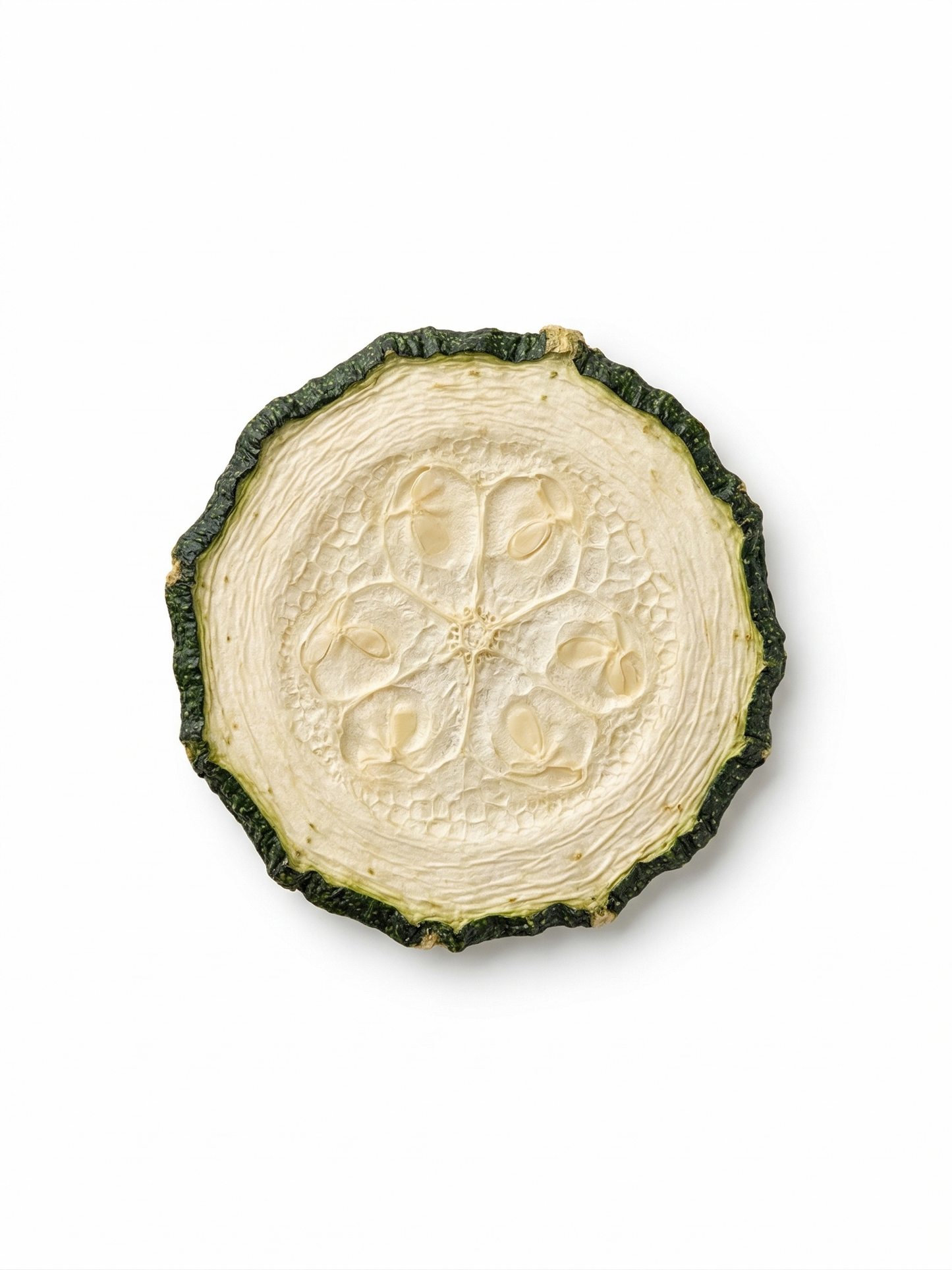 Dehydrated zucchini slice on a white background