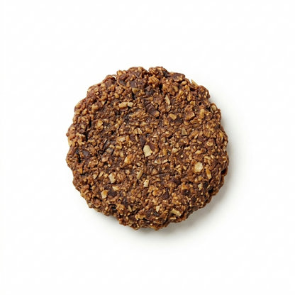 Dark brown paw-reos treat cookie on a white background