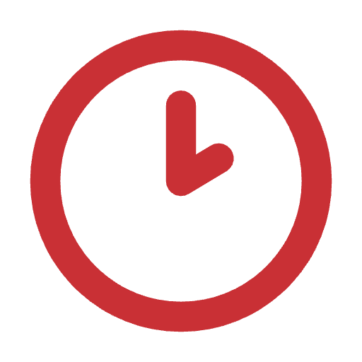 Red clock icon on a white background