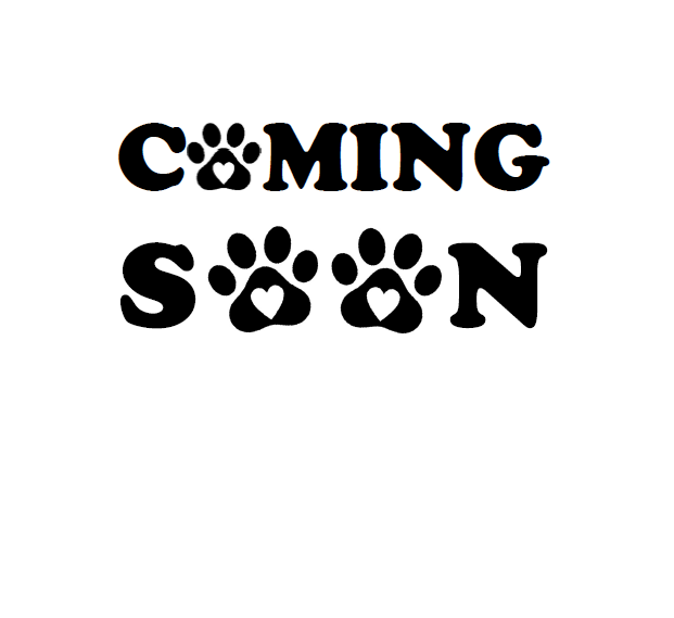 Black text 'COMING SOON' with paw prints on a white background
