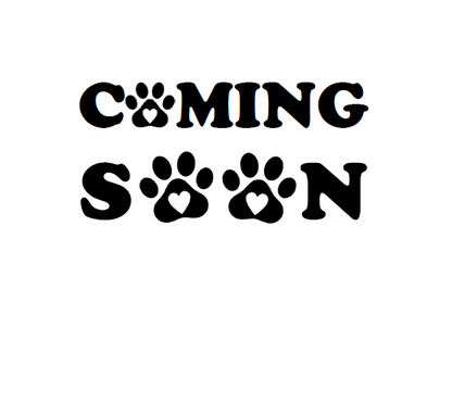 Black text 'COMING SOON' with paw prints on a white background
