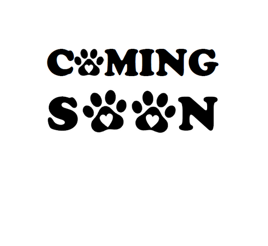 Black text 'COMING SOON' with paw prints on a white background